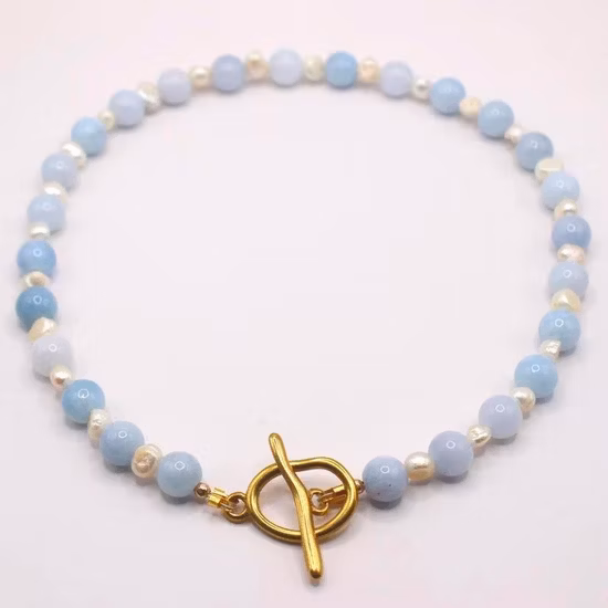 Collar colgado a mano de acero titanio para mujer con cuentas de piedra natural de estilo étnico