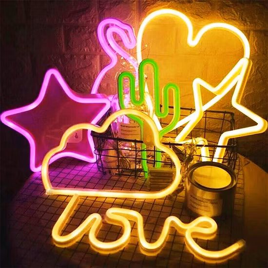 USB Powered LED Neon Light Pink Neon Signs Iris Tabletop Lamps
