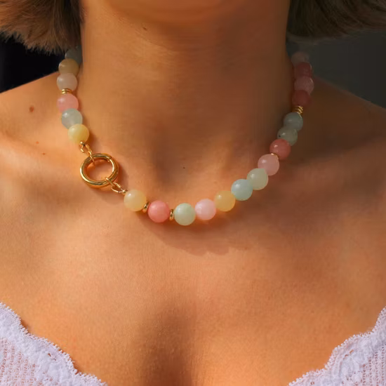 Ethnic Style Natural Stone Beaded Female Titanium Steel Hand Hung Necklace