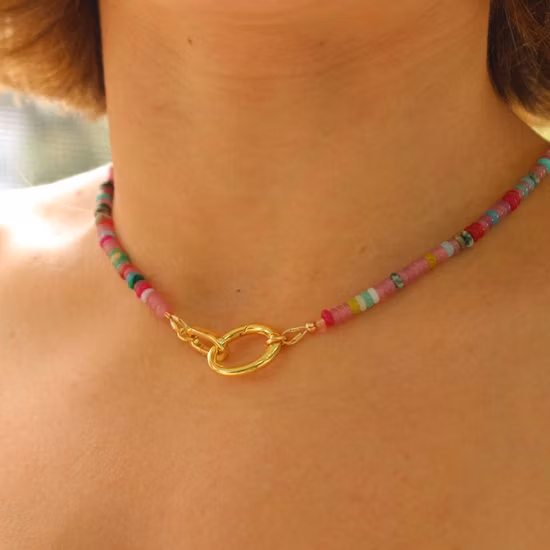 Ethnic Style Natural Stone Beaded Female Titanium Steel Hand Hung Necklace
